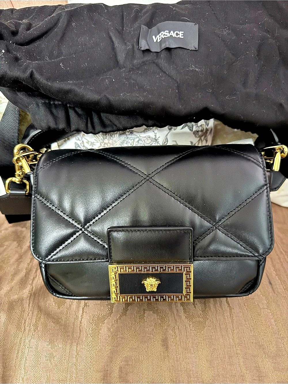 Versace Medusa Quilted Shoulder Bag Black